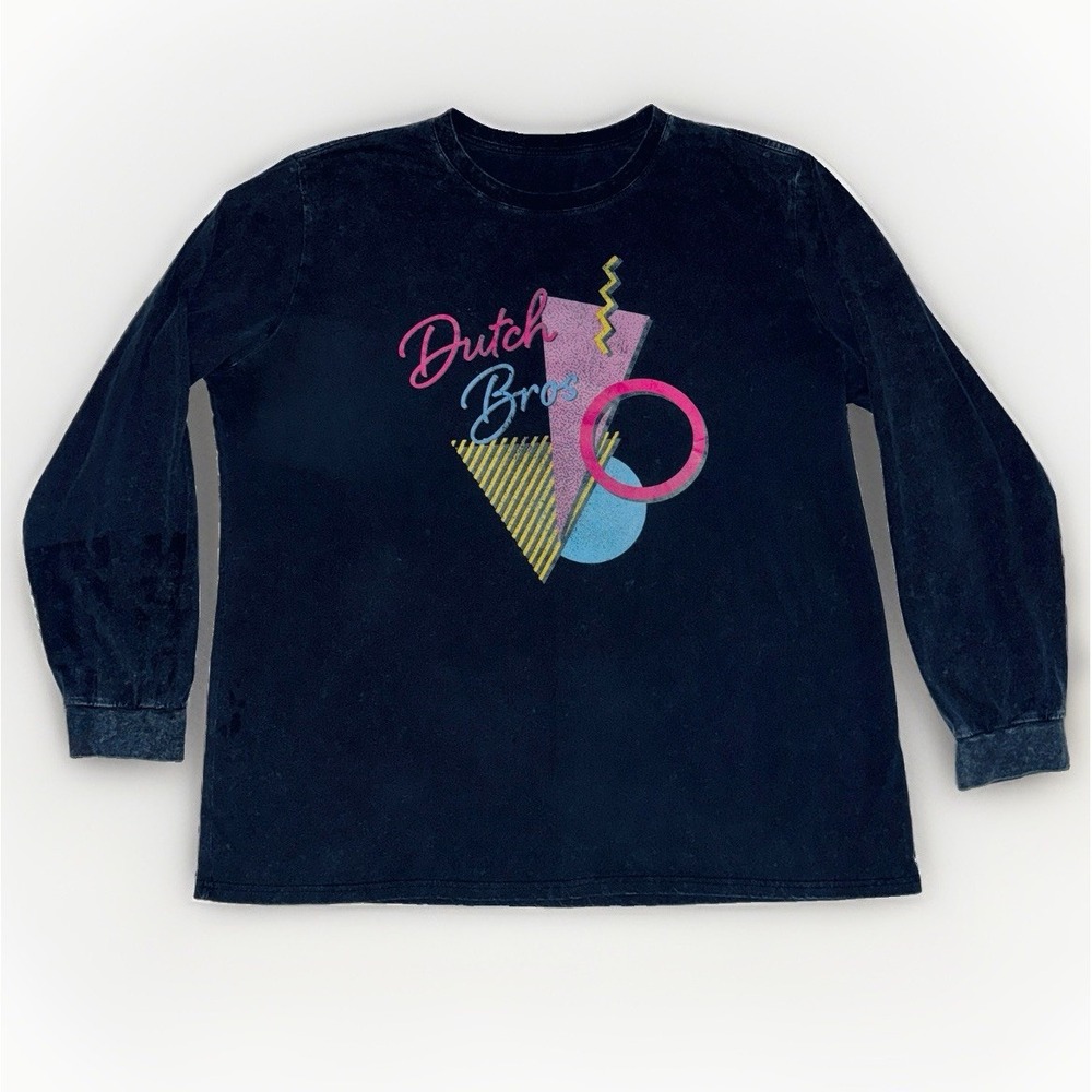 RARE Dutch Bros Mystery Box Drop Long Sleeve Shirt 2XL Black Mineral Wash Retro